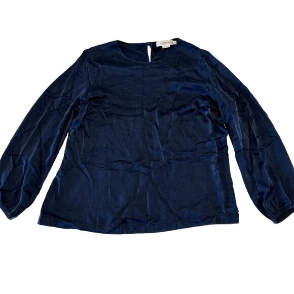 ELISE GUG Dark Blue Long Sleeve Keyhole Back Blouse Women's Size 44 - Picture 1 of 6
